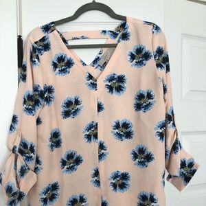 Loft pink/blue floral v-neck blouse